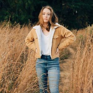 Corduroy With Sherpa Lining Detail light muted Mustard Colored Cropped Jacket